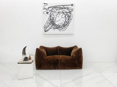 1970's Le Bambole Loveseat in Chocolate Mohair by Mario Bellini