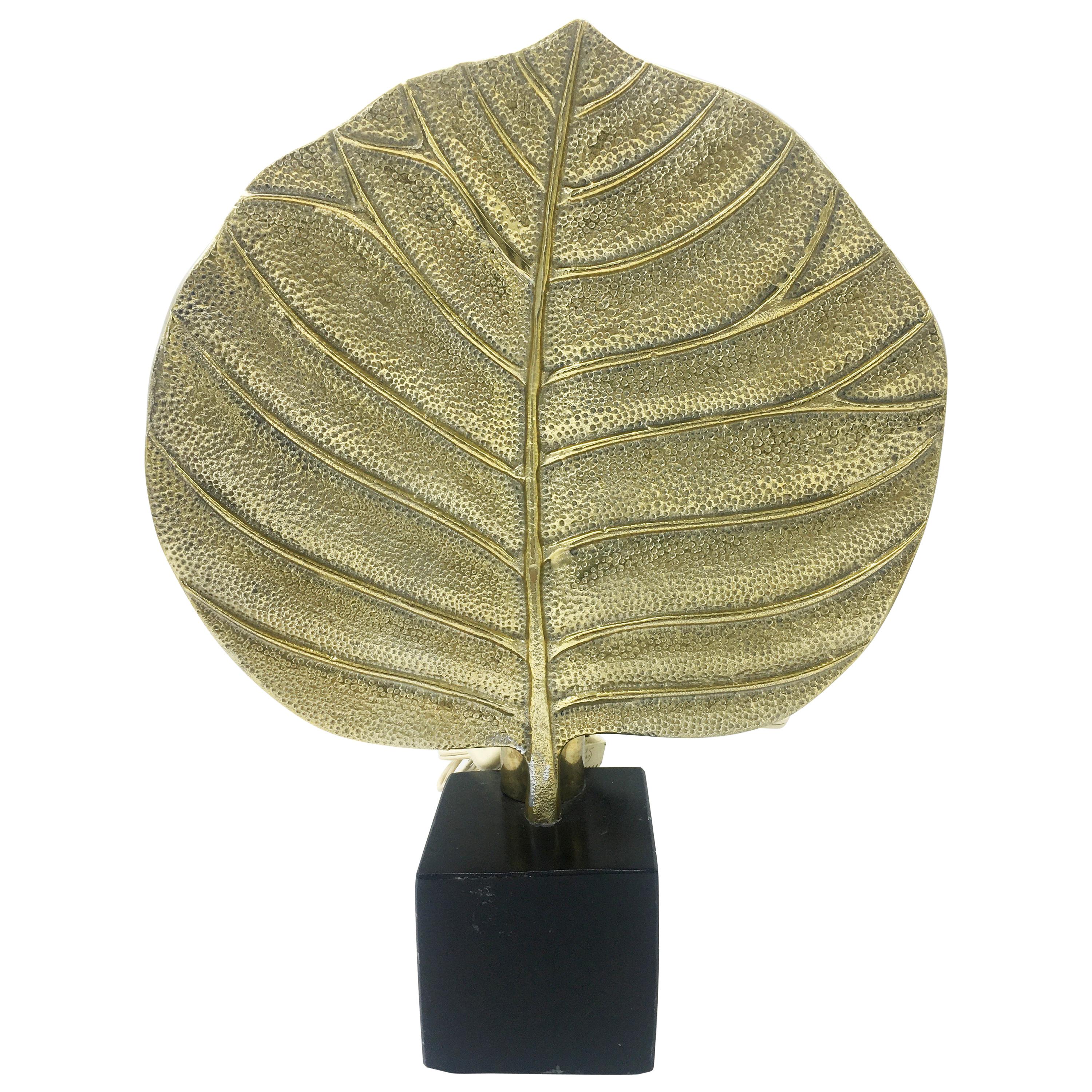 1970s Leaf Shaped Brass Table Lamp