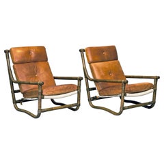 1970s, Leather and Bamboo Swedish Easy Chairs