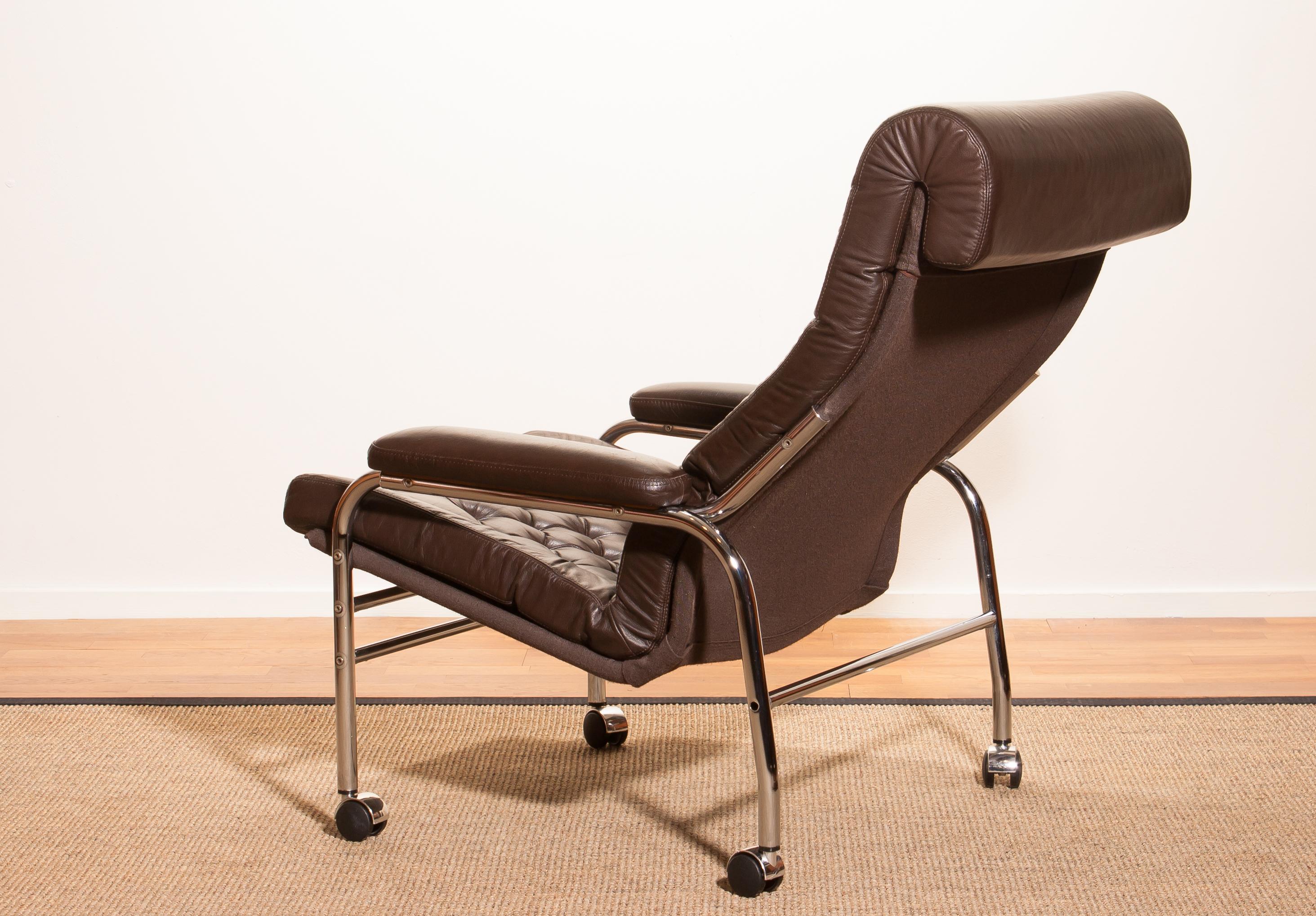 1970s, Leather and Chrome Lounge Chair 'Bore' by Noboru Nakamura In Excellent Condition In Silvolde, Gelderland