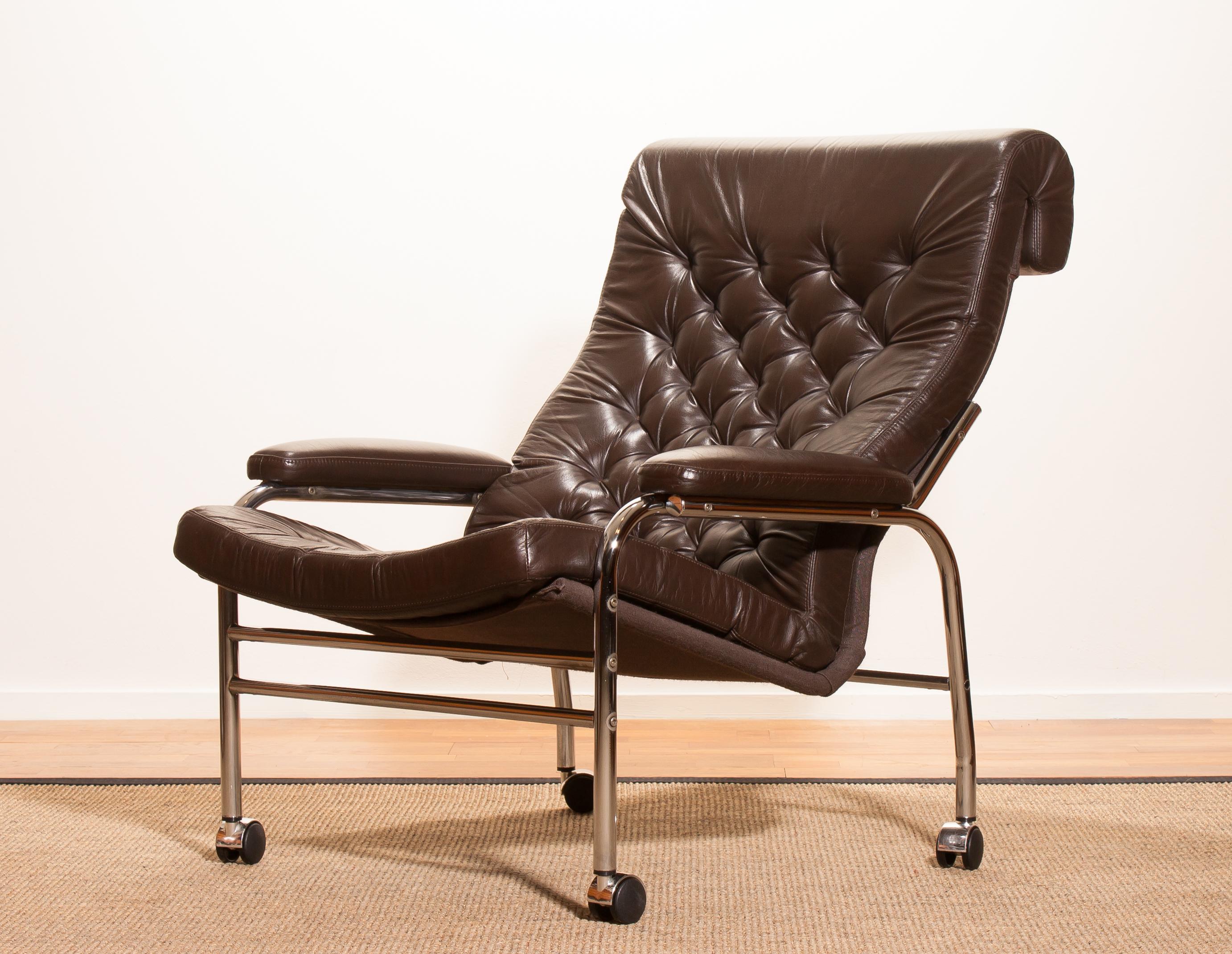 Late 20th Century 1970s, Leather and Chrome Lounge Chair 'Bore' by Noboru Nakamura