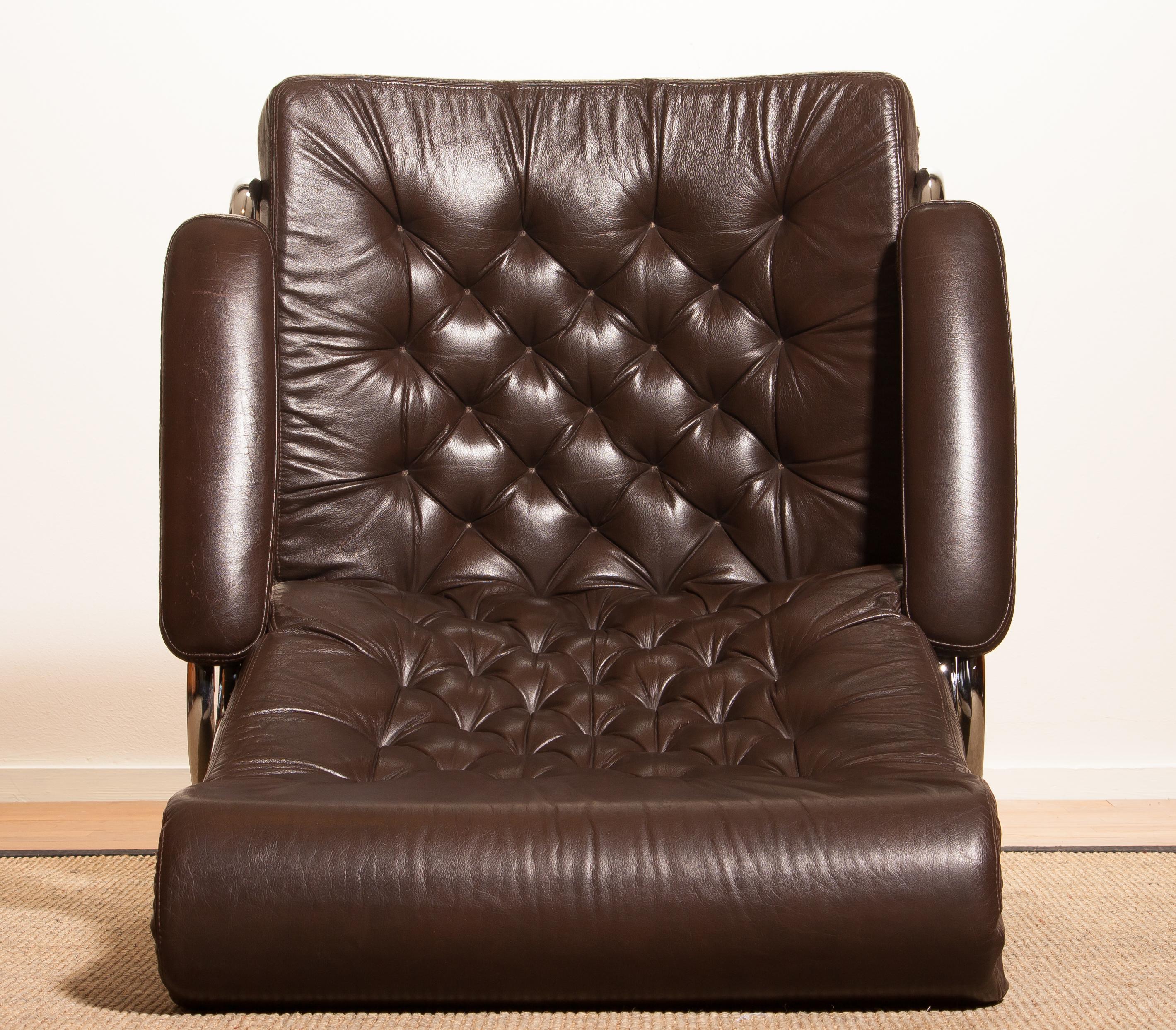 1970s, Leather and Chrome Lounge Chair 'Bore' by Noboru Nakamura 1