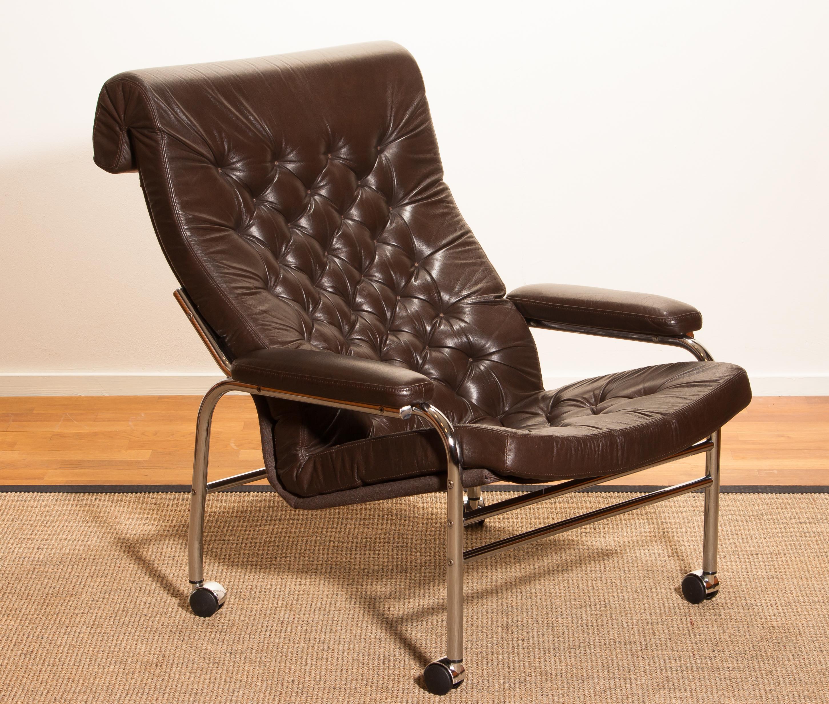 1970s, Leather and Chrome Lounge Chair 'Bore' by Noboru Nakamura 3