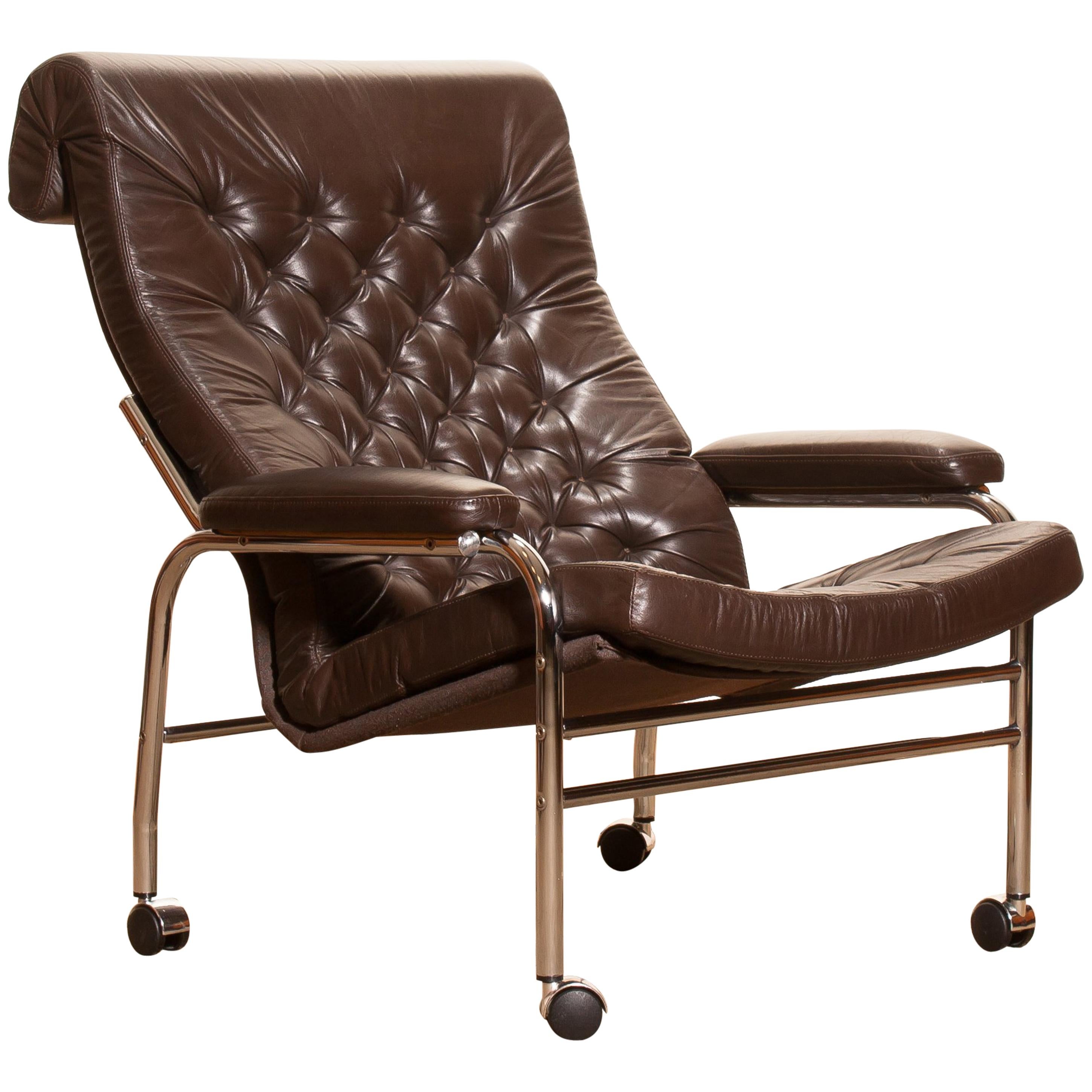 1970s, Leather and Chrome Lounge Chair 'Bore' by Noboru Nakamura