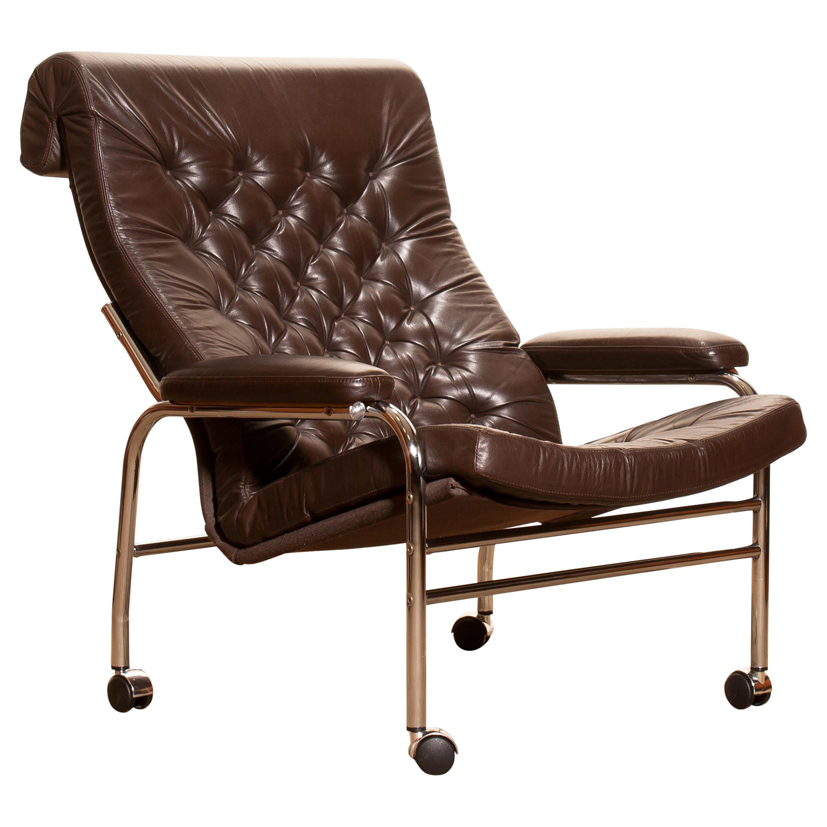 1970s, Leather and Chrome Lounge Chair 'Bore' by Noboru Nakamura