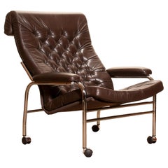 1970s, Leather and Chrome Lounge Chair 'Bore' by Noboru Nakamura