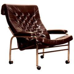 1970s, Leather and Chrome Lounge Chair 'Bore' by Noboru Nakamura