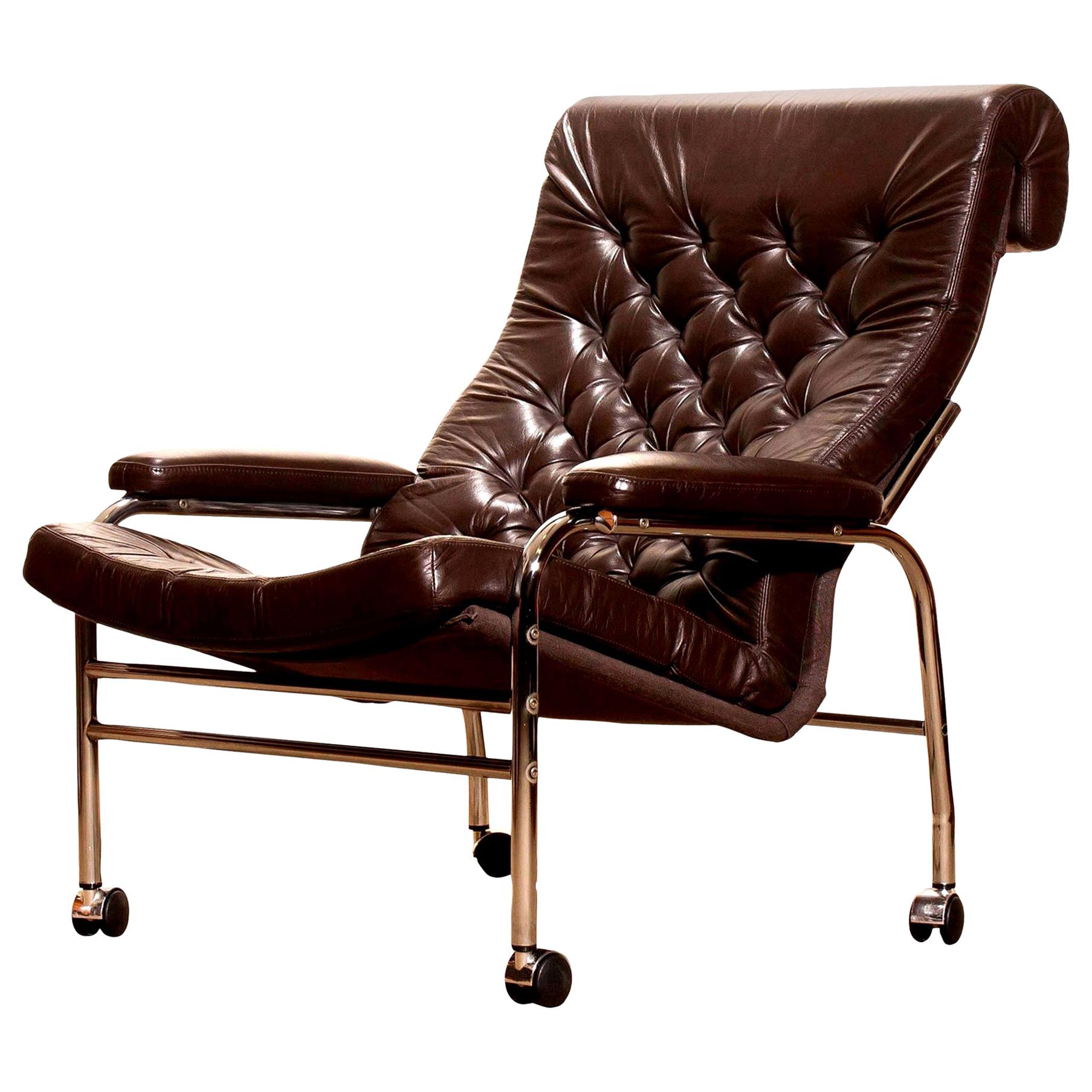 1970s, Leather and Chrome Lounge Chair 'Bore' by Noboru Nakamura