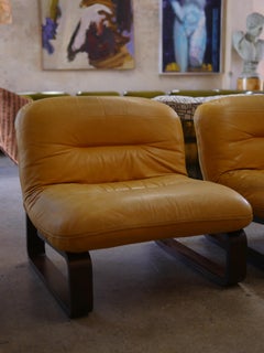 1970s Leather and Rosewood Bentwood Cantilever Lounge Chairs