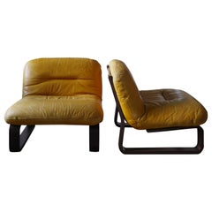 1970s Leather and Rosewood Bentwood Cantilever Lounge Chairs