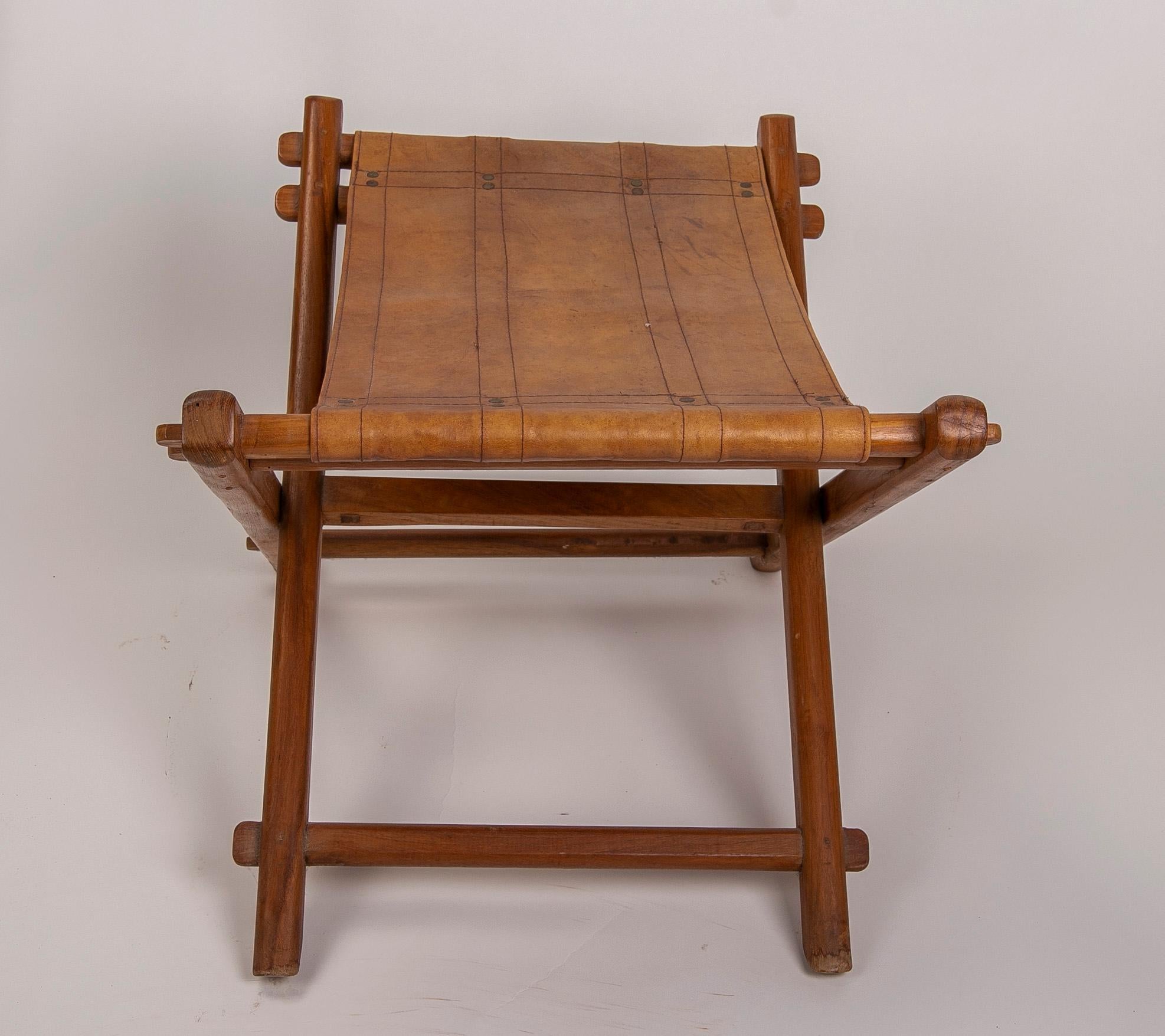 20th Century 1970s, Leather and Wooden Folding Chair