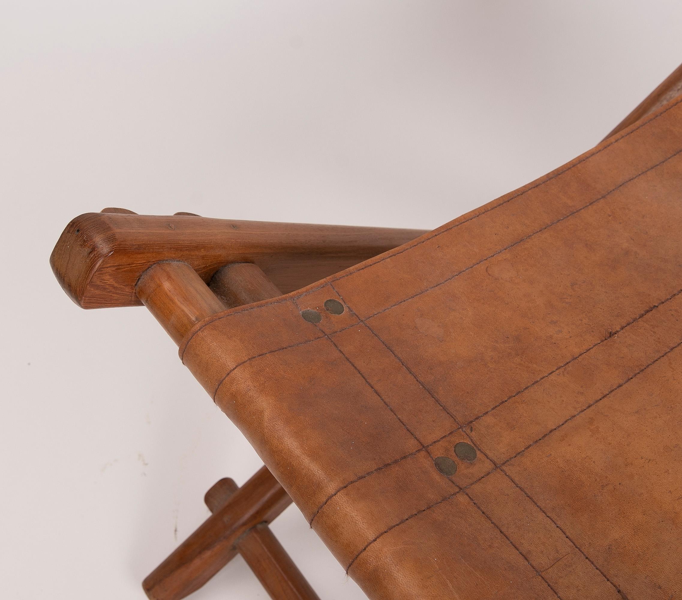 1970s, Leather and Wooden Folding Chair 2