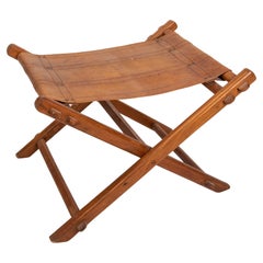 1970s, Leather and Wooden Folding Chair