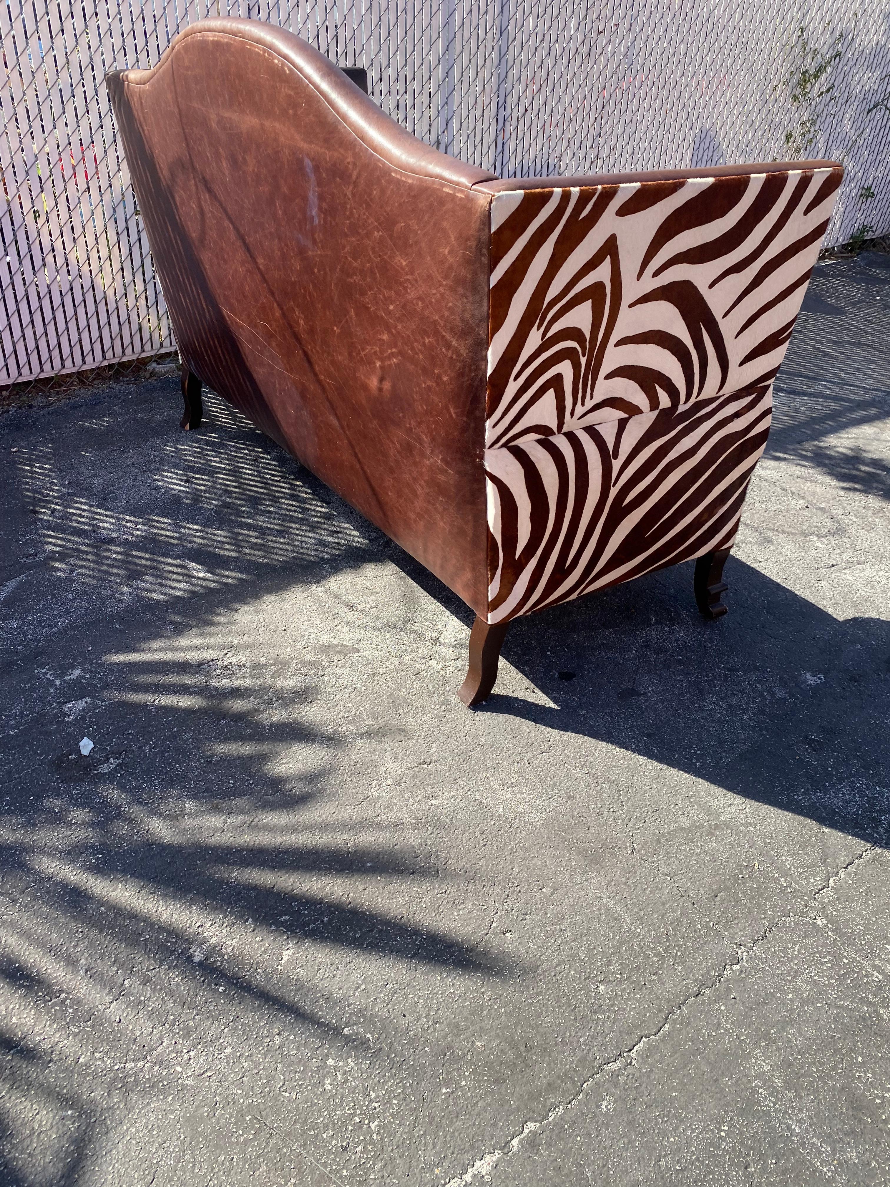 1970s Leather and Zebra Hide Scupltural Sofa Settee  For Sale 6
