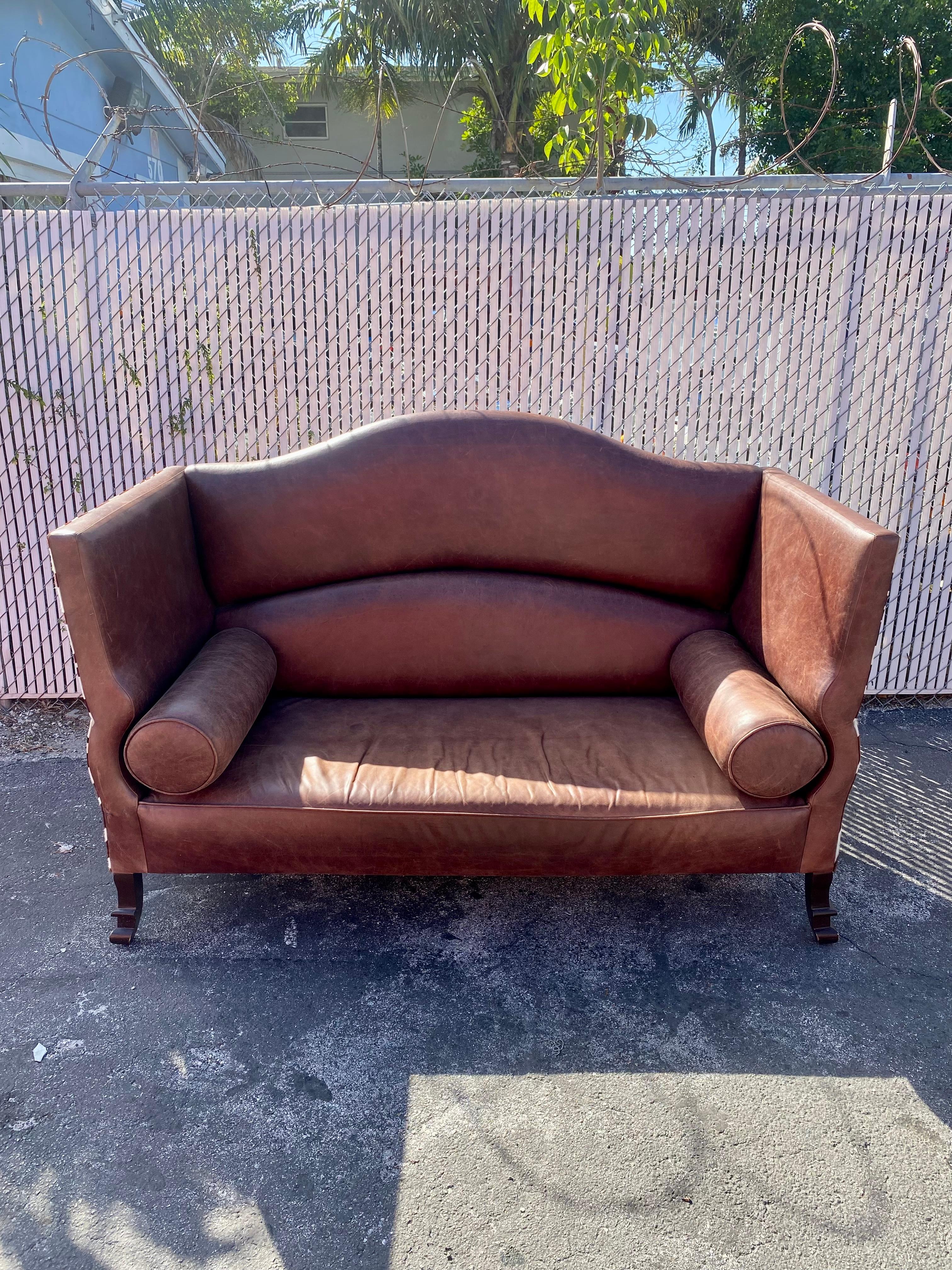 Mid-Century Modern 1970s Leather and Zebra Hide Scupltural Sofa Settee  For Sale