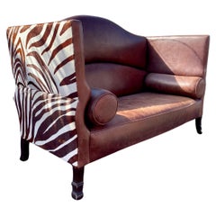 1970s Leather and Zebra Hide Scupltural Sofa Settee 