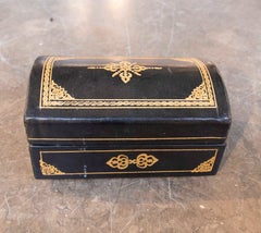 1970s Leather Box with Gold Decoration