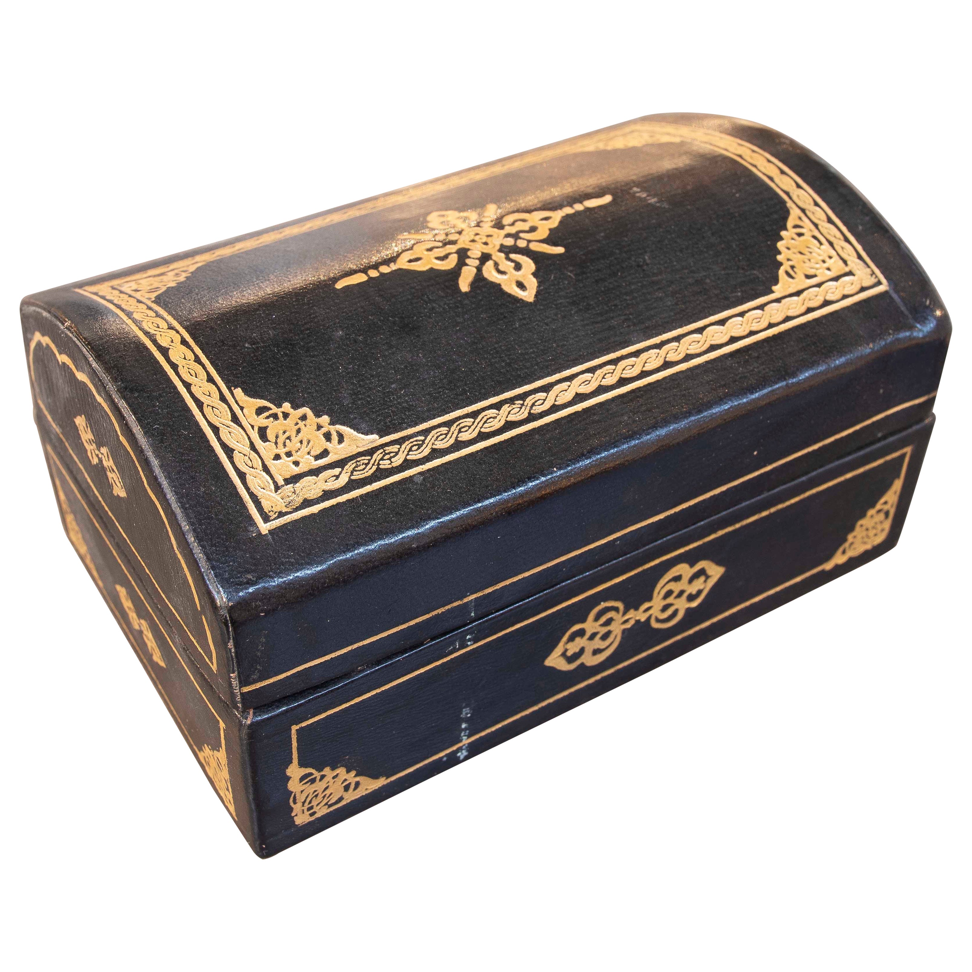 1970s Leather Box with Gold Decoration For Sale