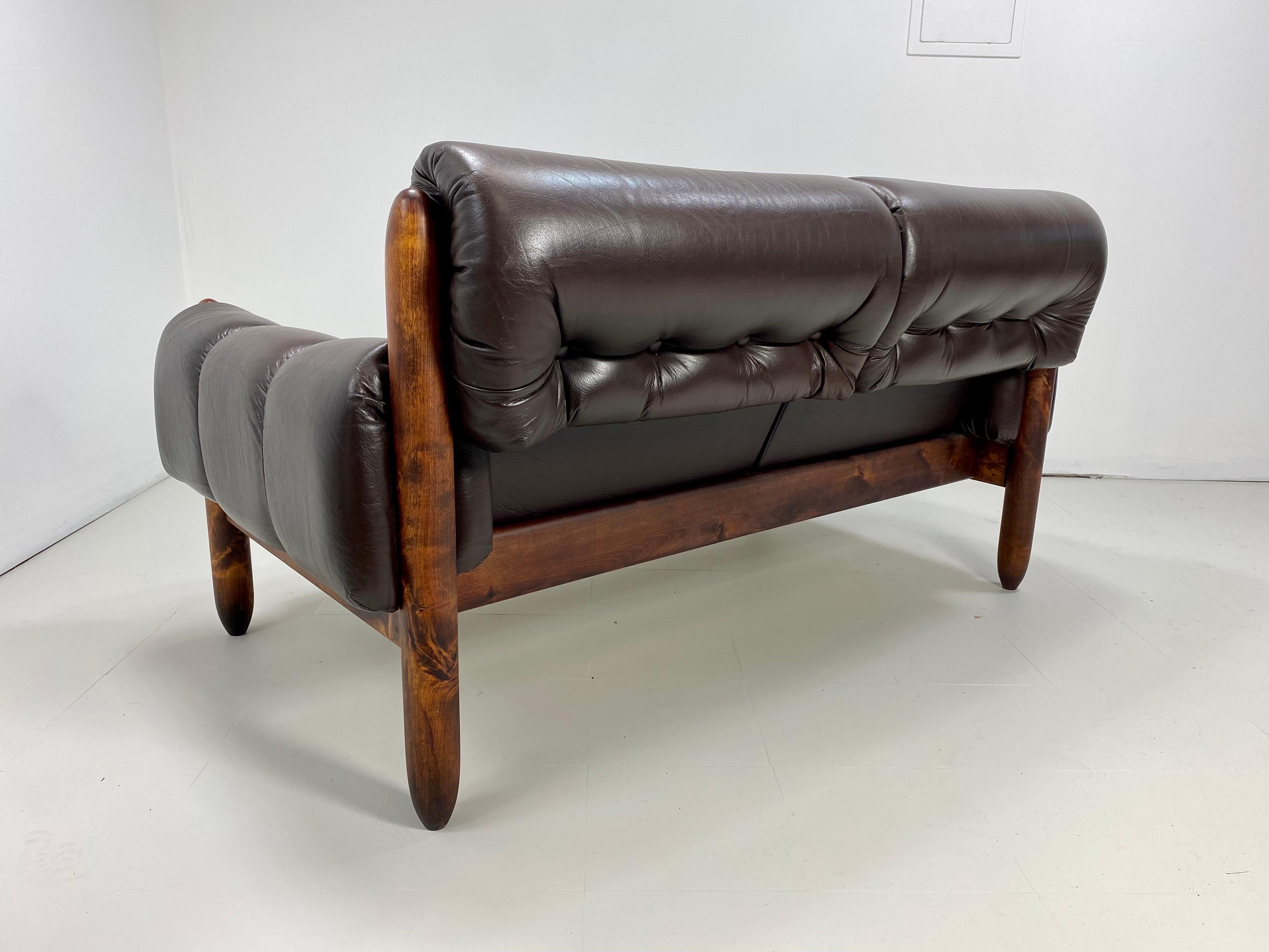 Mid-Century Modern 1970s Leather Brazilian Sofa Settee
