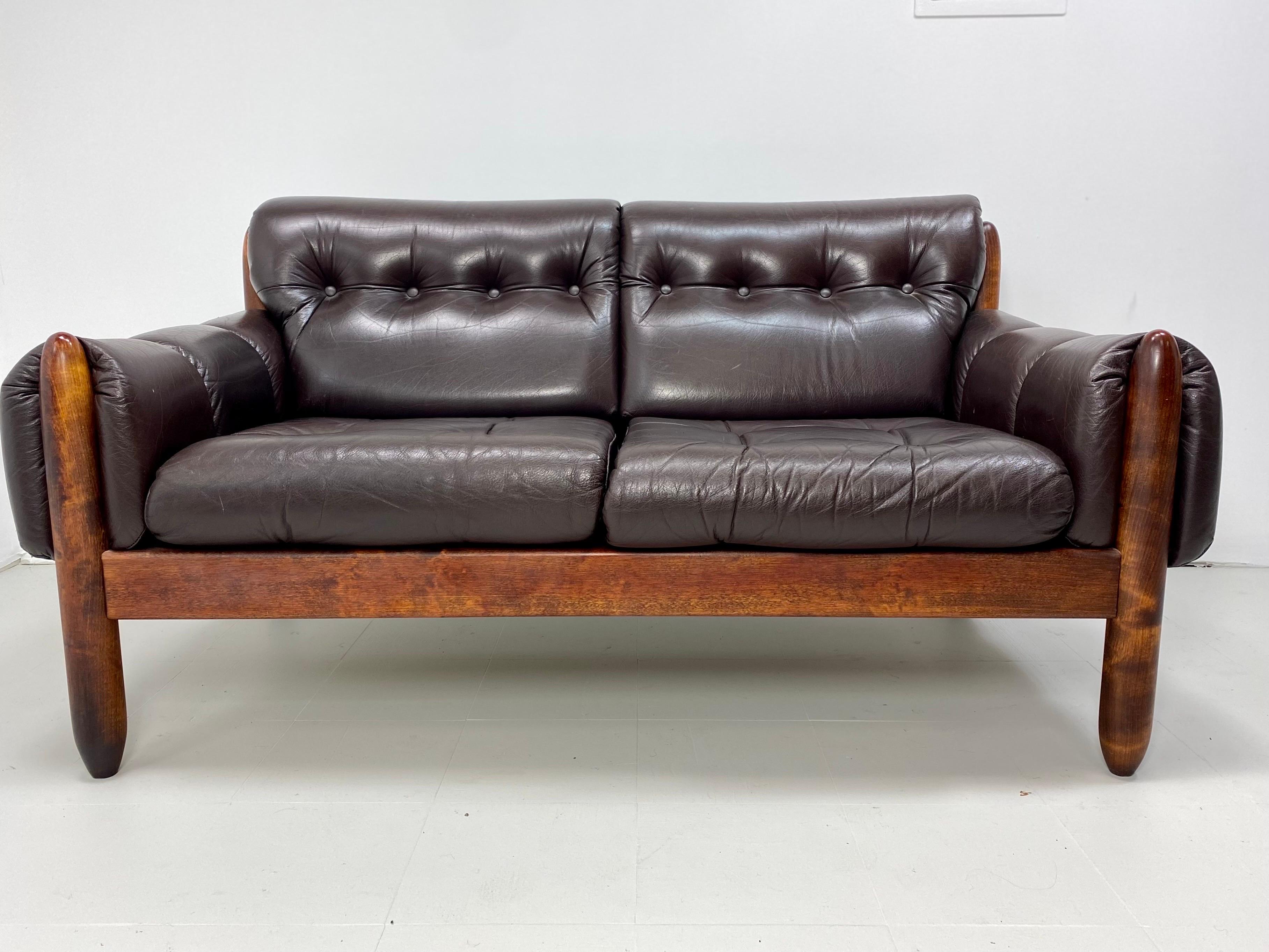 1970s Leather Brazilian Sofa Settee In Good Condition In Turners Falls, MA