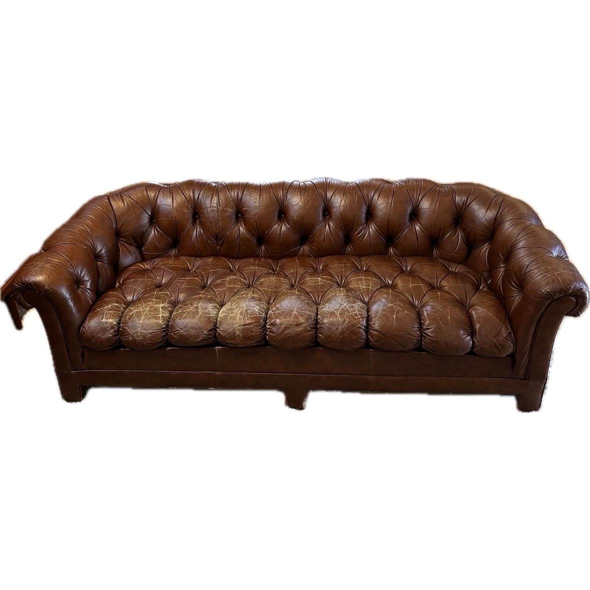 Colonial Revival 1970s Leather Chesterfield Sofa
