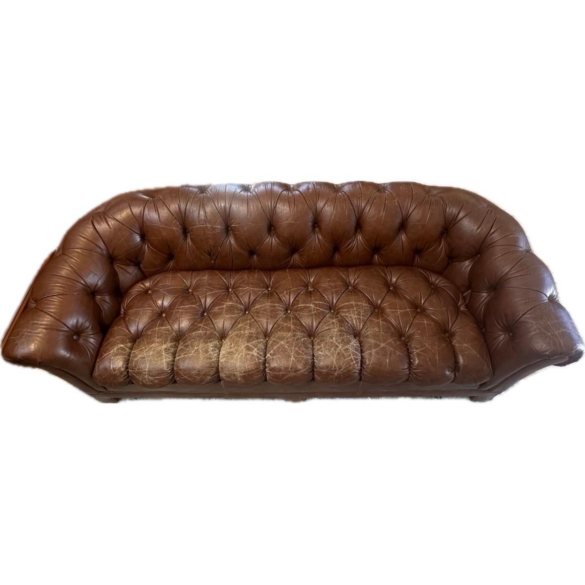 American 1970s Leather Chesterfield Sofa