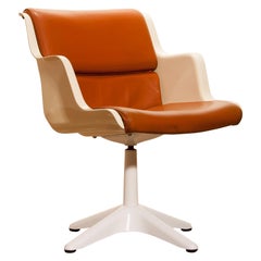 1970s, Leather, Fibreglass and Metal Desk Side Chair by Yrjö Kukkapuro for Haimi