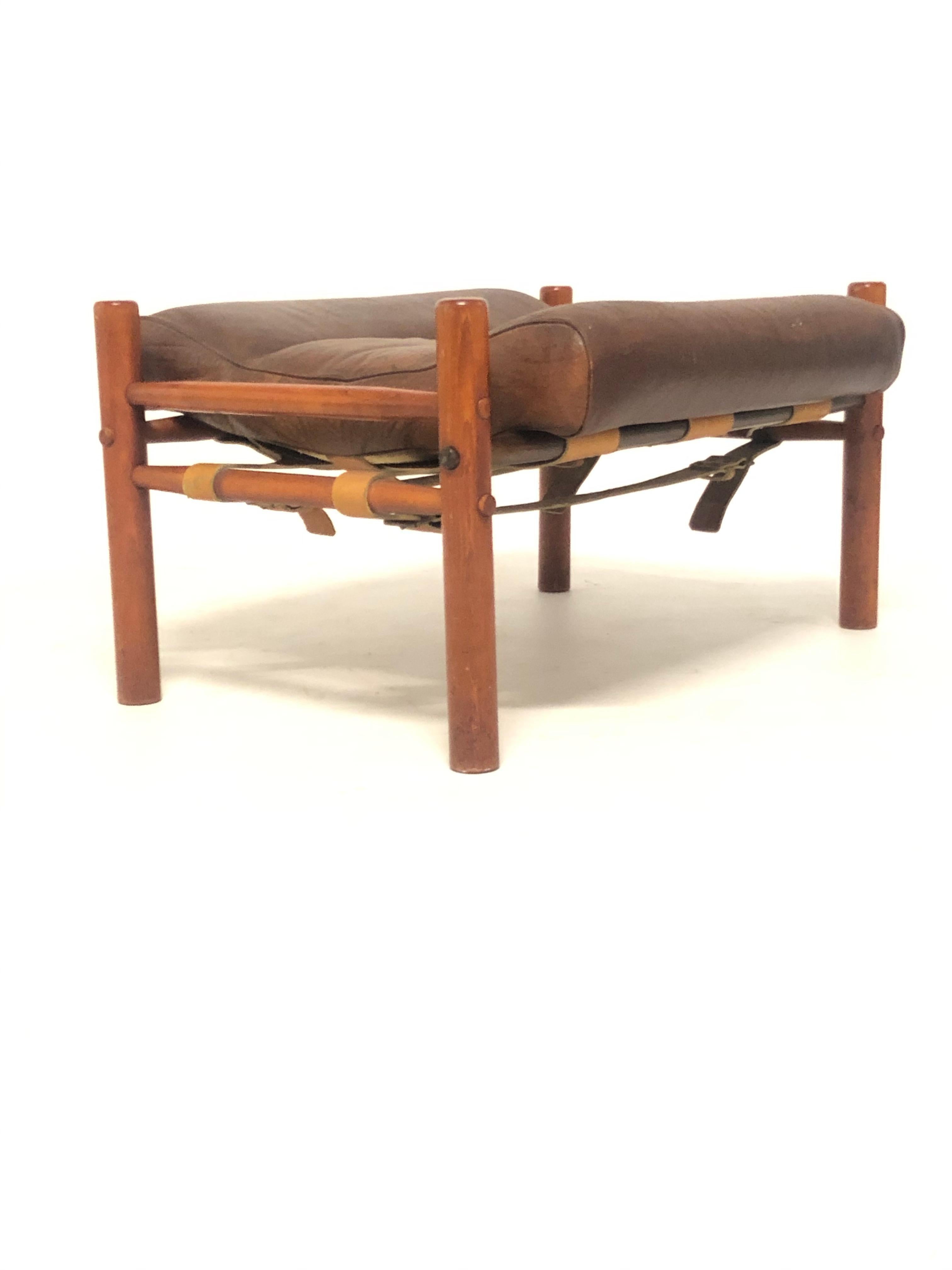 Mid-Century Modern 1970s Leather Footstool Designed by Arne Norell Manufactured by Norell Ab Sweden