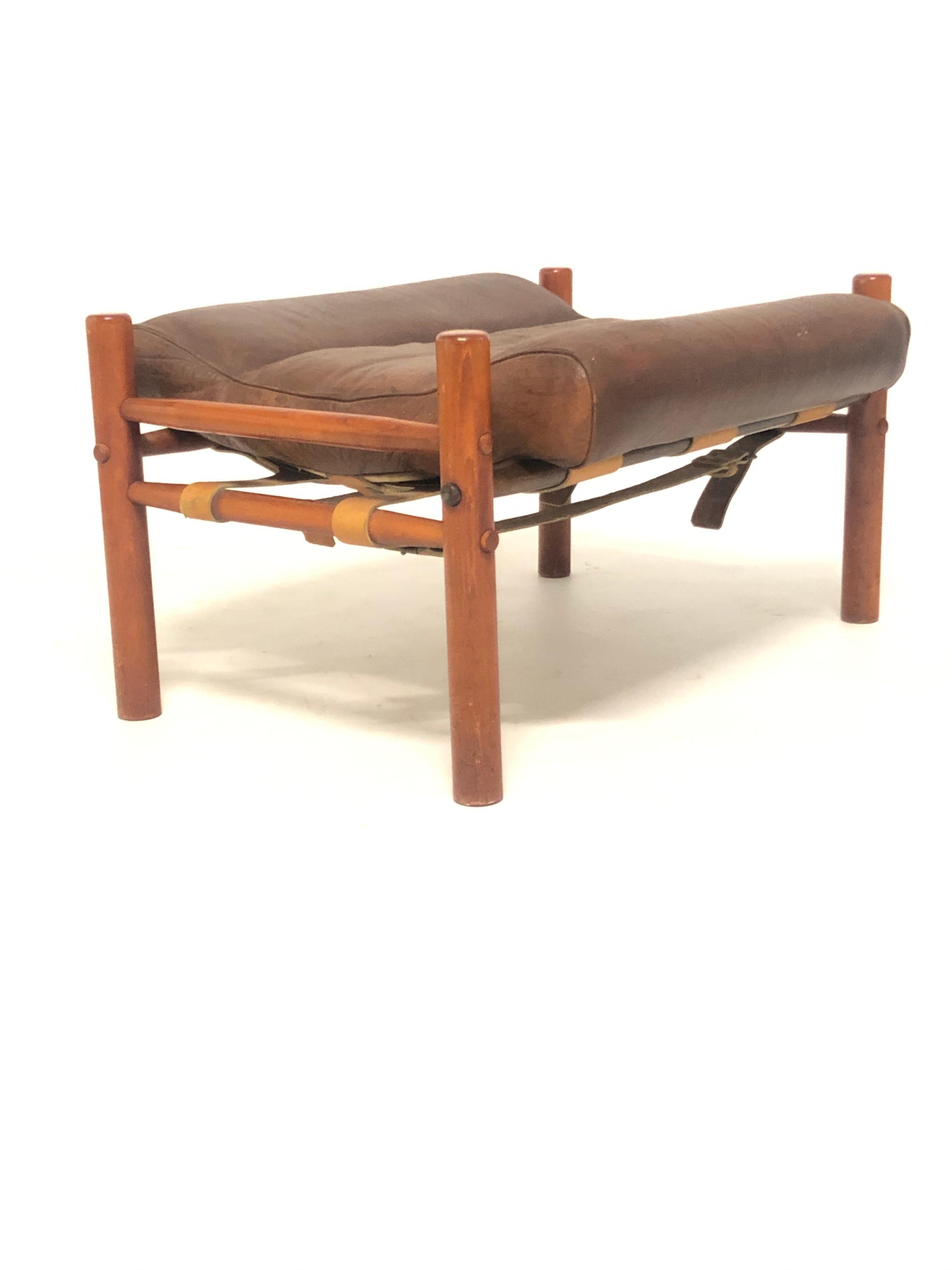 Swedish 1970s Leather Footstool Designed by Arne Norell Manufactured by Norell Ab Sweden