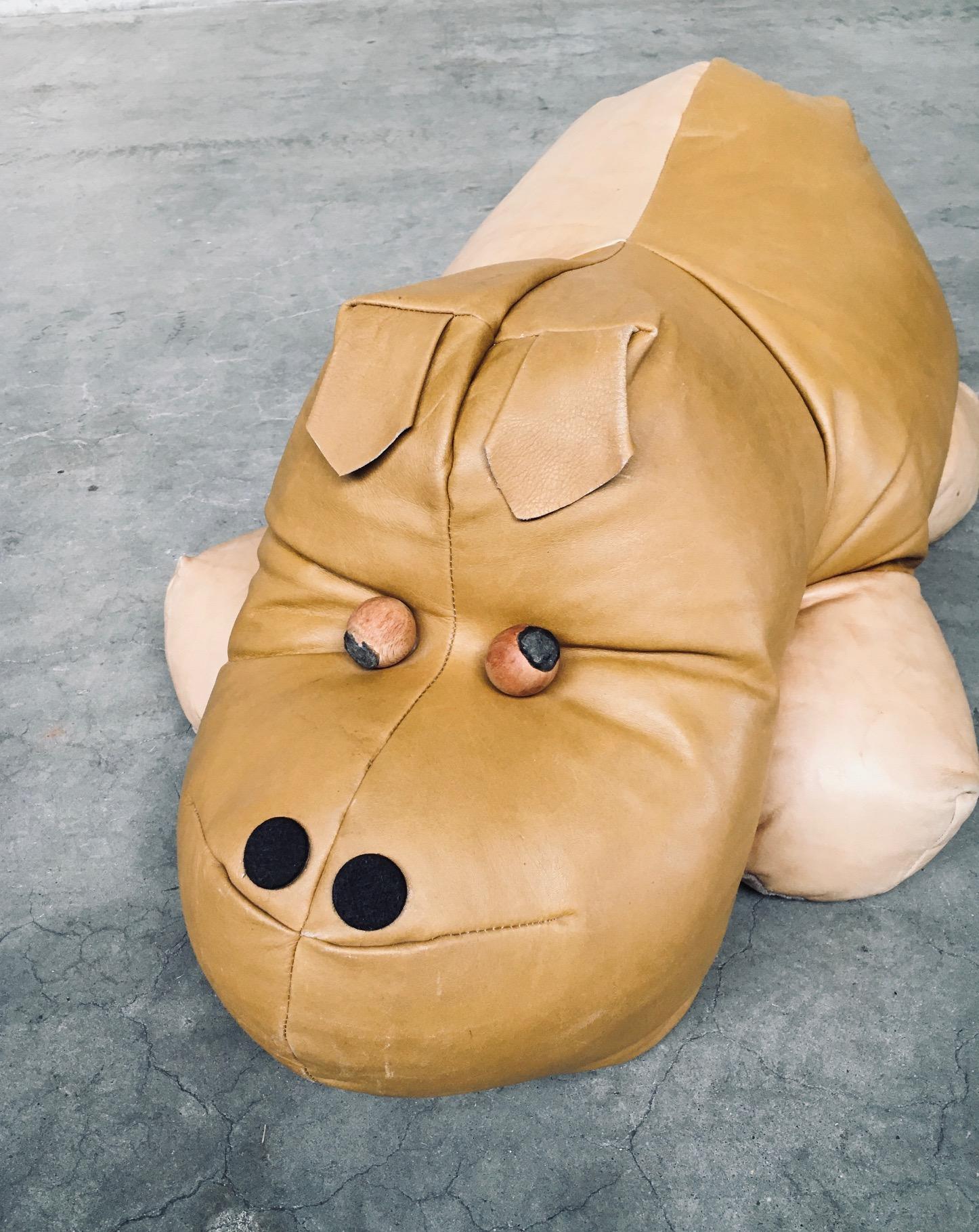 1970's Leather Hippo Hippopotamus Footstool Pouf For Sale 5