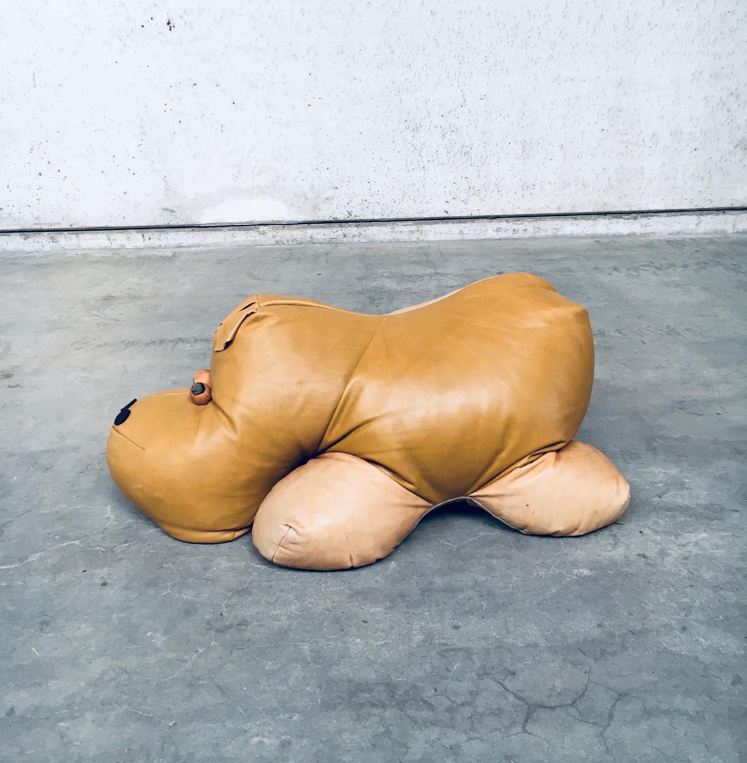 Late 20th Century 1970's Leather Hippo Hippopotamus Footstool Pouf For Sale