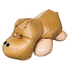 1970's Leather Hippo Hippopotamus Footstool Pouf