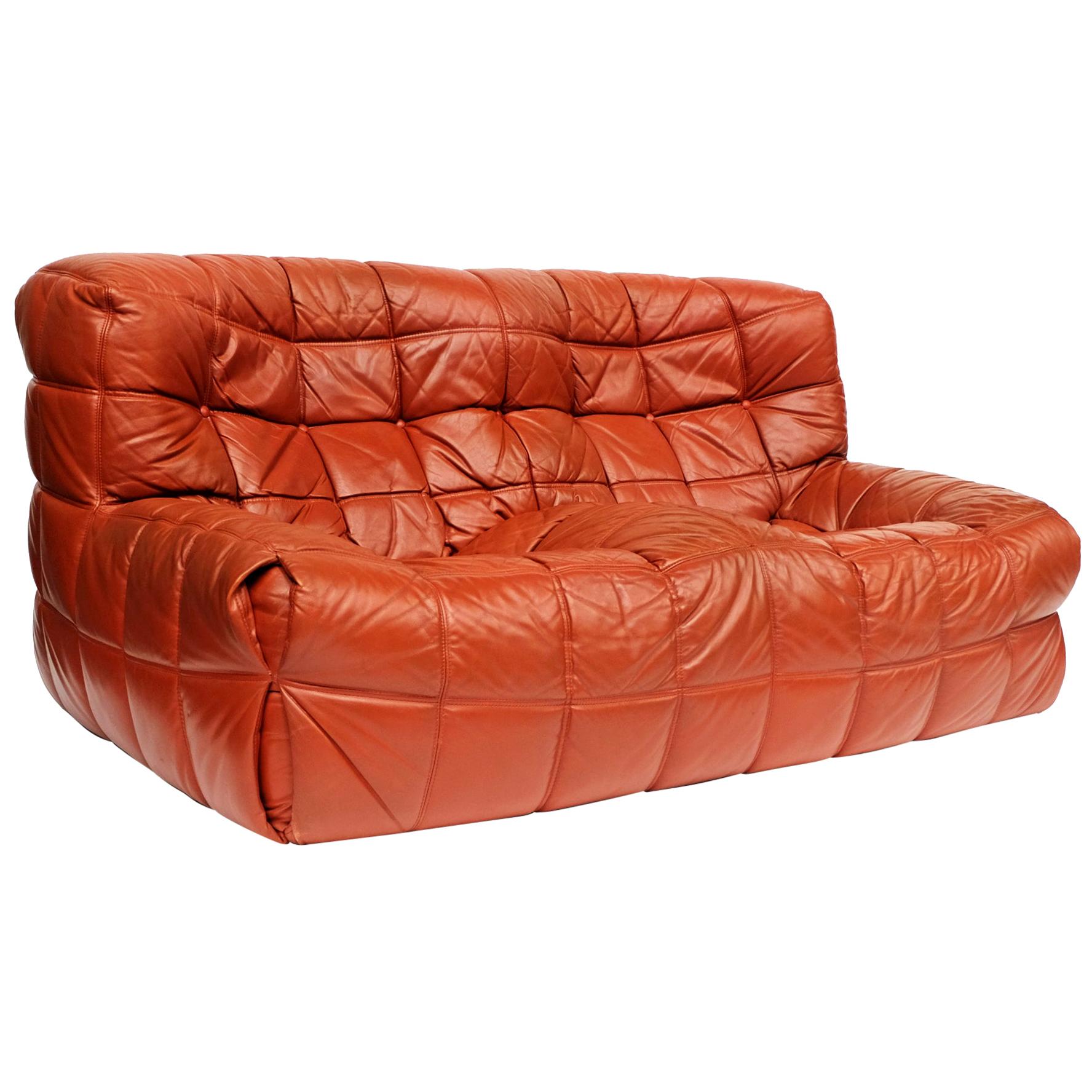 1970s Leather Kashima Two-Seat Sofa by Michel Ducaroy for Ligne Roset For Sale