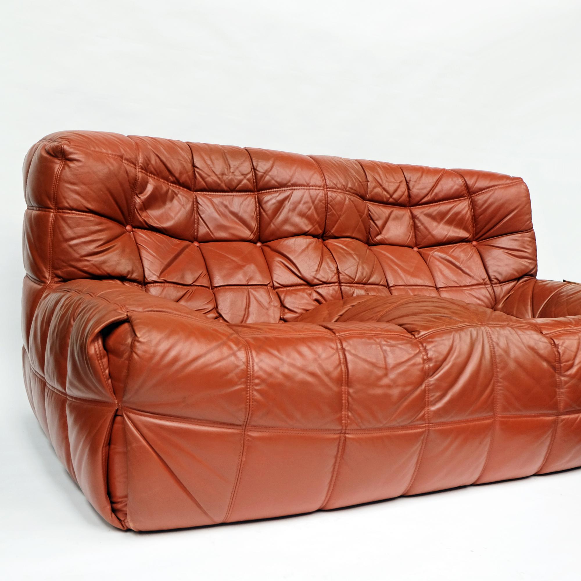 Mid-Century Modern 1970s Leather Kashima Two-Seat Sofa by Michel Ducaroy for Ligne Roset For Sale