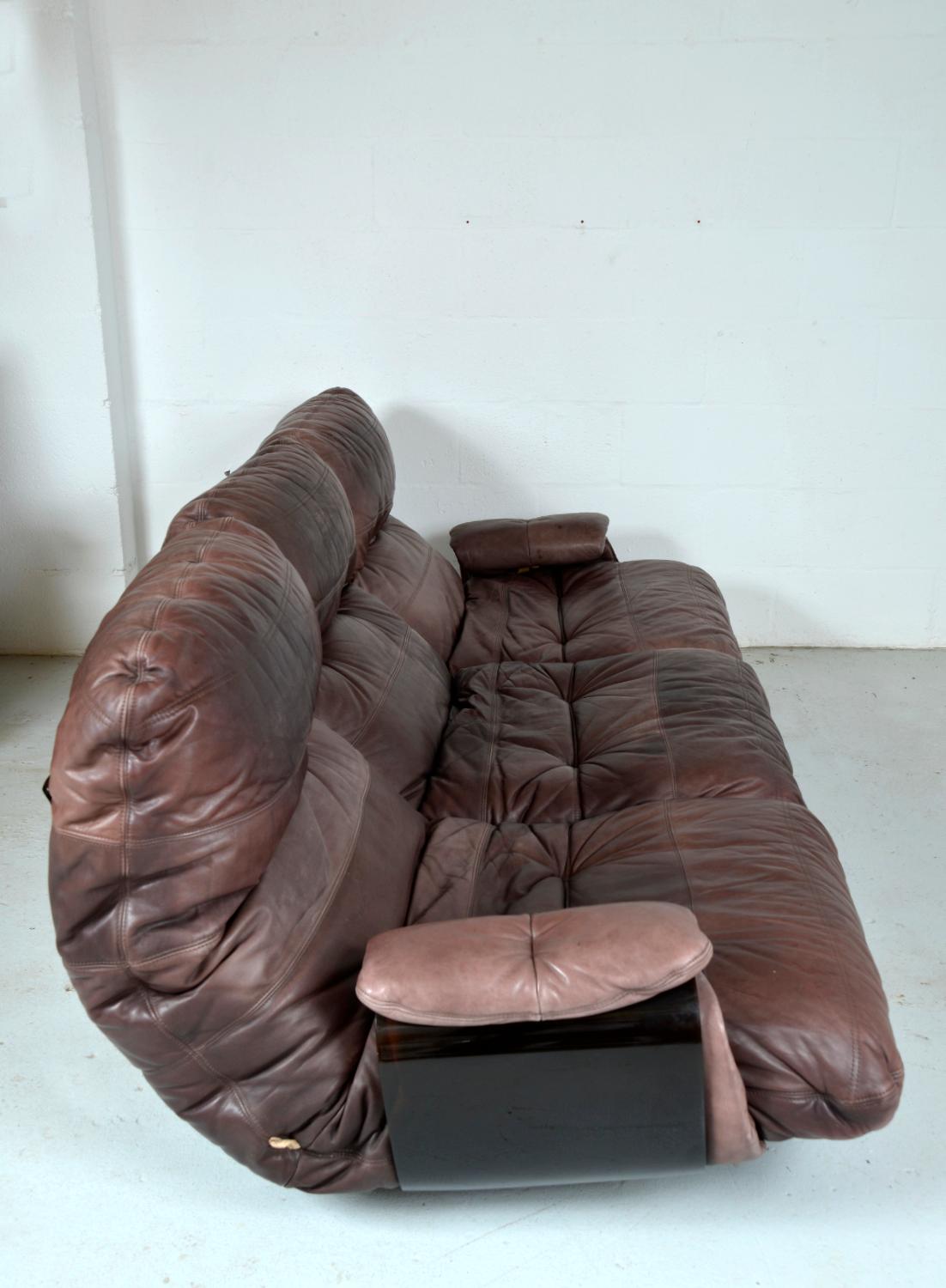 1970er Leder Ligne Roset Marsala Lounge 3-Sitzer Sofa von Michel Ducaroy Französisch im Zustand „Gut“ im Angebot in Sherborne, Dorset
