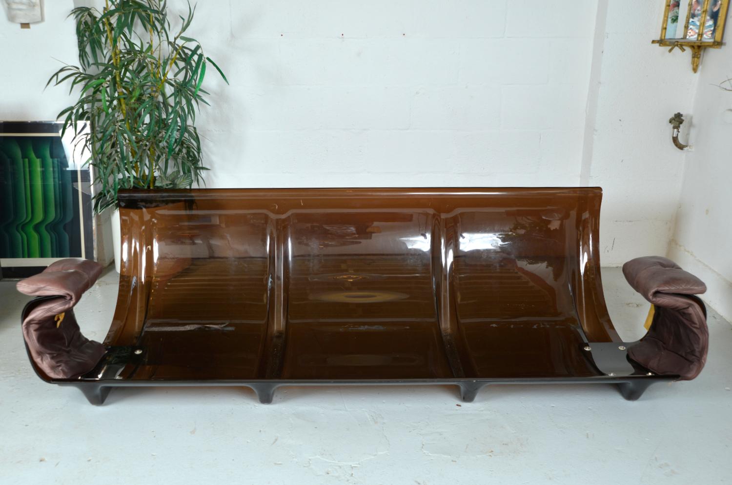 1970er Leder Ligne Roset Marsala Lounge 3-Sitzer Sofa von Michel Ducaroy Französisch im Angebot 4
