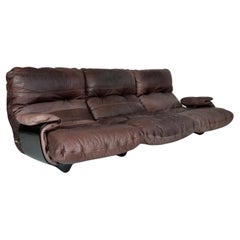 1970s Leather Ligne Roset Marsala Lounge 3 Seat Sofa by Michel Ducaroy French