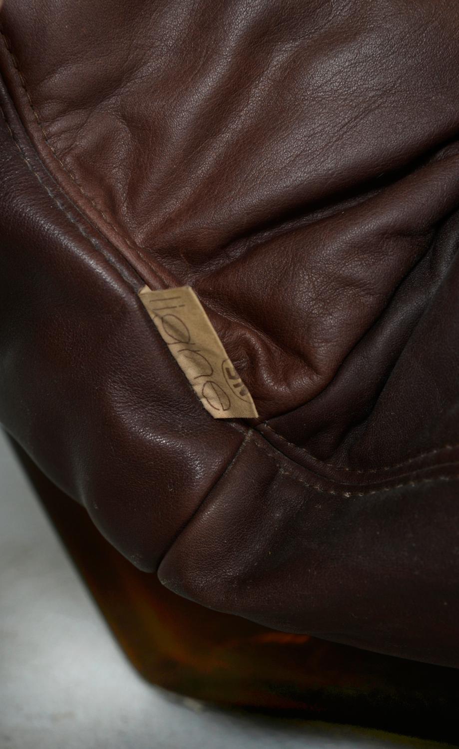 1970s Leather Ligne Roset Marsala Lounge Chair & Ottoman Michel Ducaroy French 5