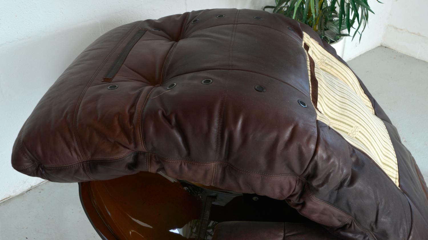 1970s Leather Ligne Roset Marsala Lounge Chair & Ottoman Michel Ducaroy French 8