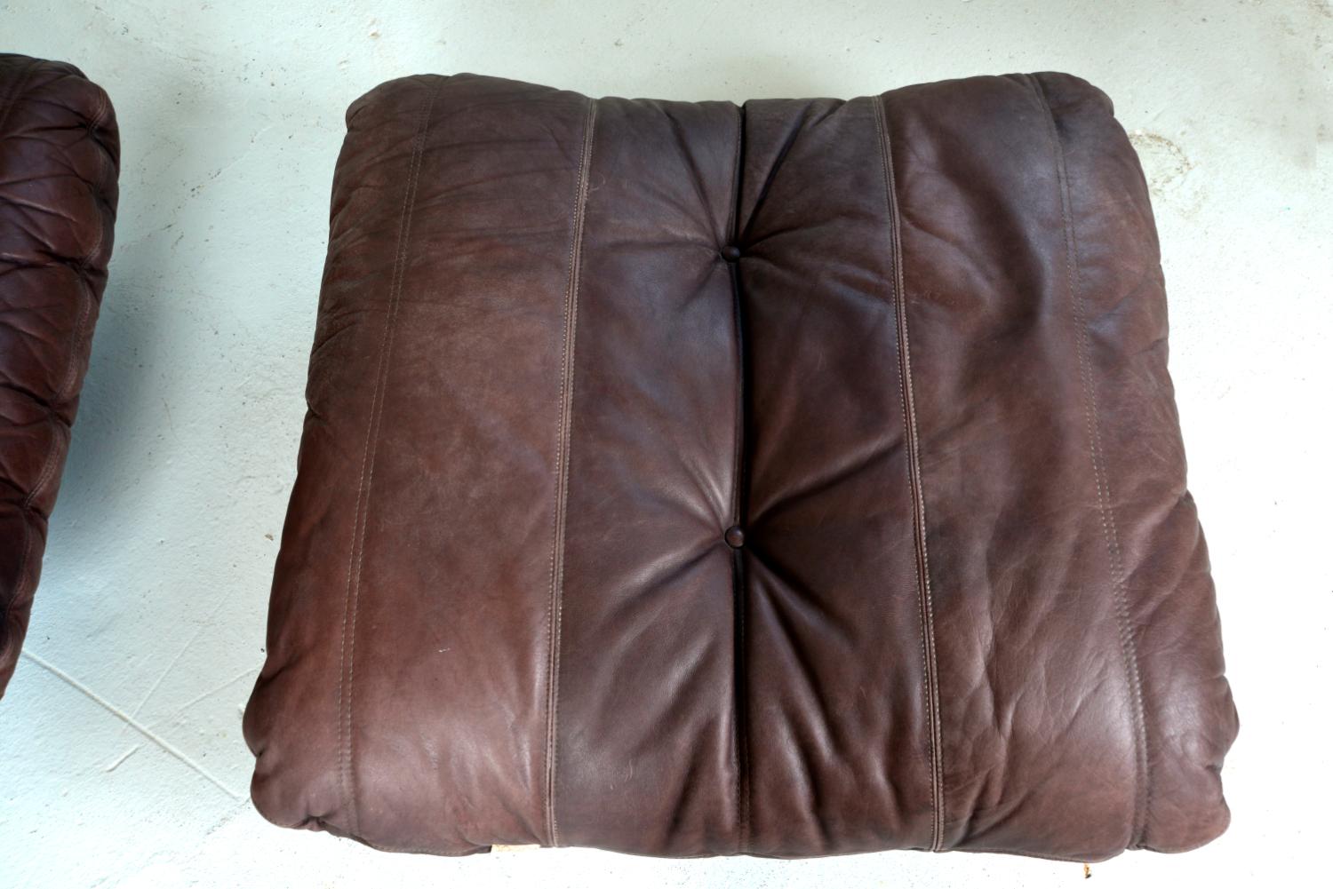 1970s Leather Ligne Roset Marsala Lounge Chair & Ottoman Michel Ducaroy French 10