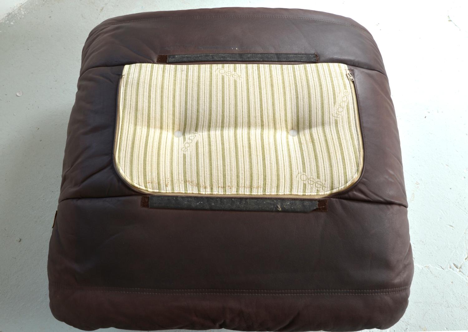 1970s Leather Ligne Roset Marsala Lounge Chair & Ottoman Michel Ducaroy French 11