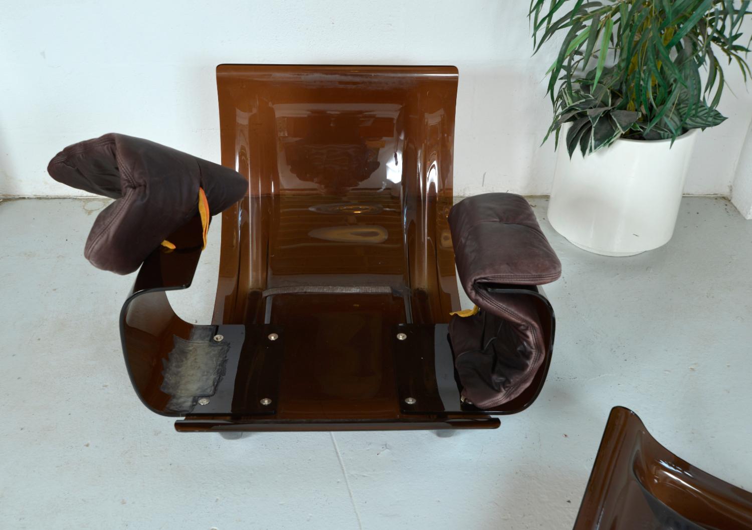1970s Leather Ligne Roset Marsala Lounge Chair & Ottoman Michel Ducaroy French 13