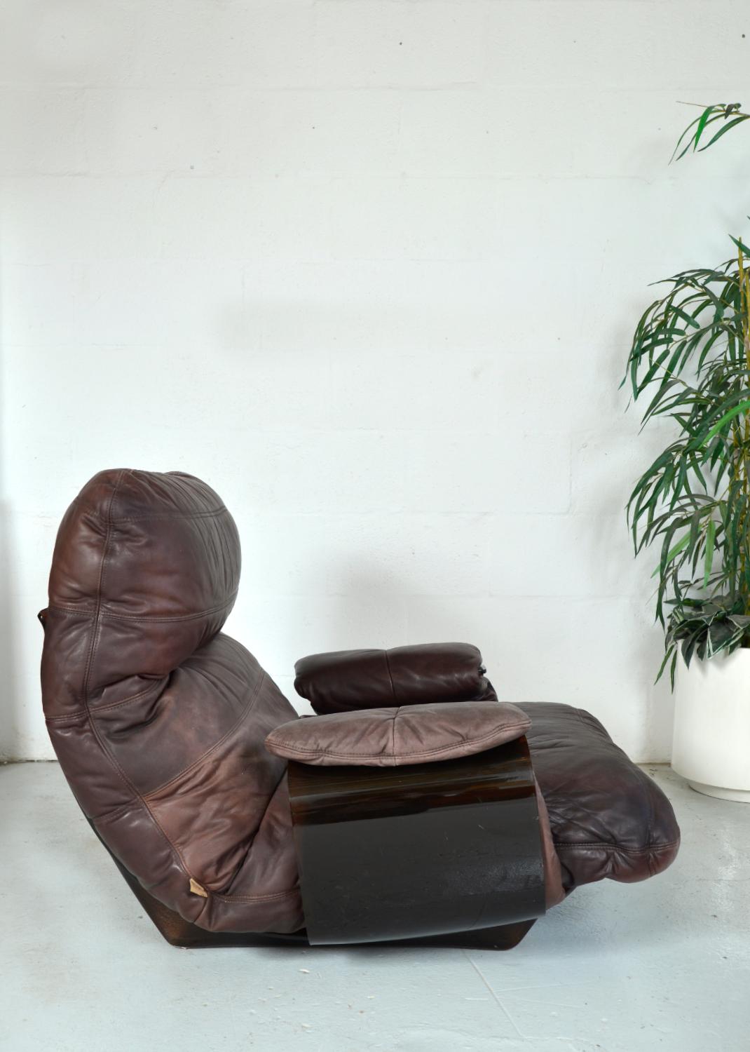 20th Century 1970s Leather Ligne Roset Marsala Lounge Chair & Ottoman Michel Ducaroy French