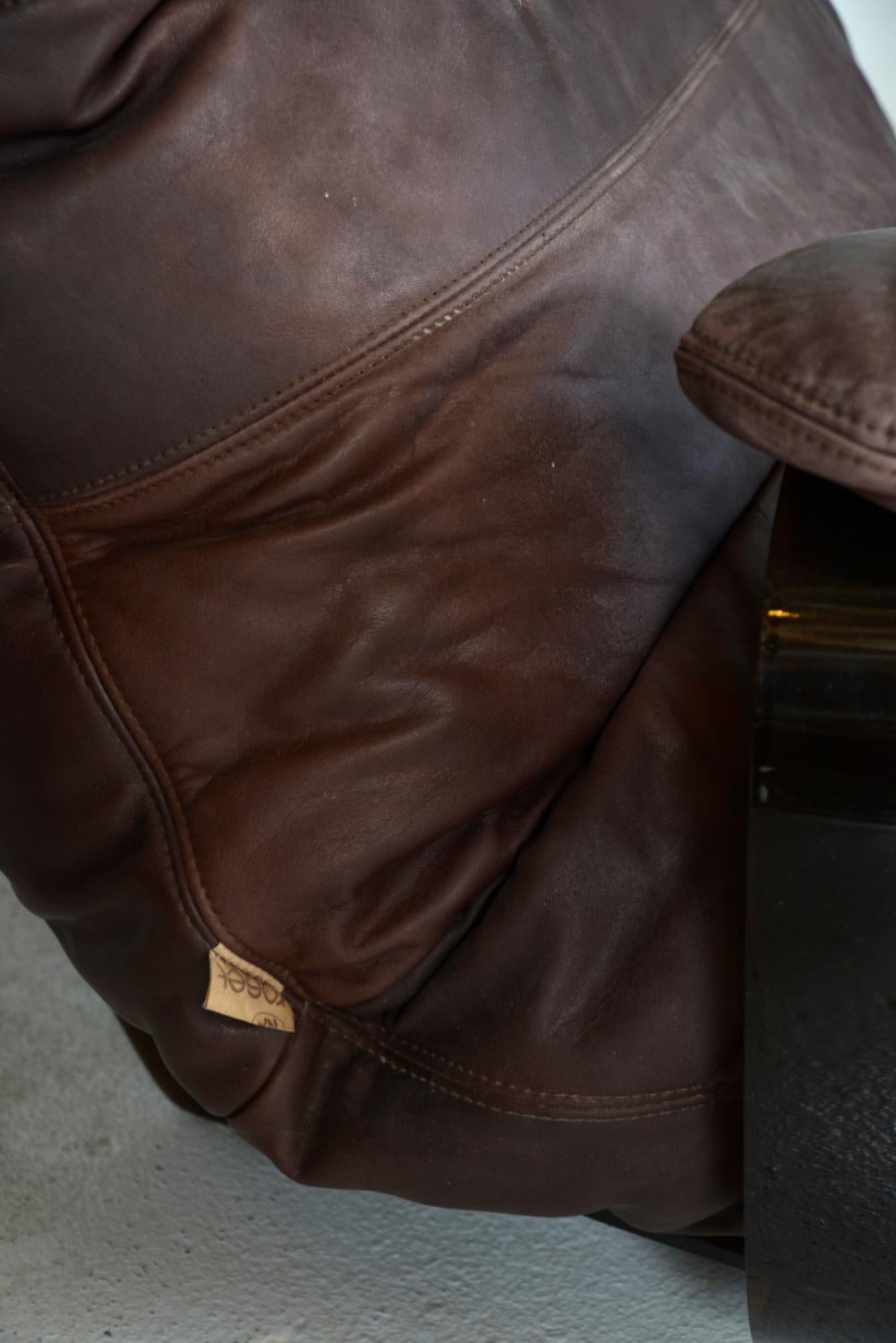 1970s Leather Ligne Roset Marsala Lounge Chair & Ottoman Michel Ducaroy French 4