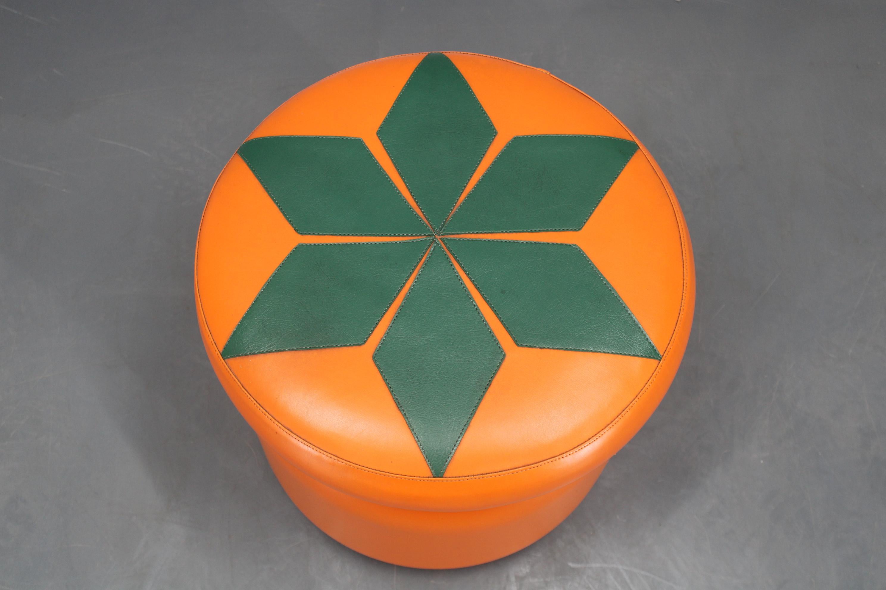 Italian 1970s Leather Pouf or Stool, Italy For Sale