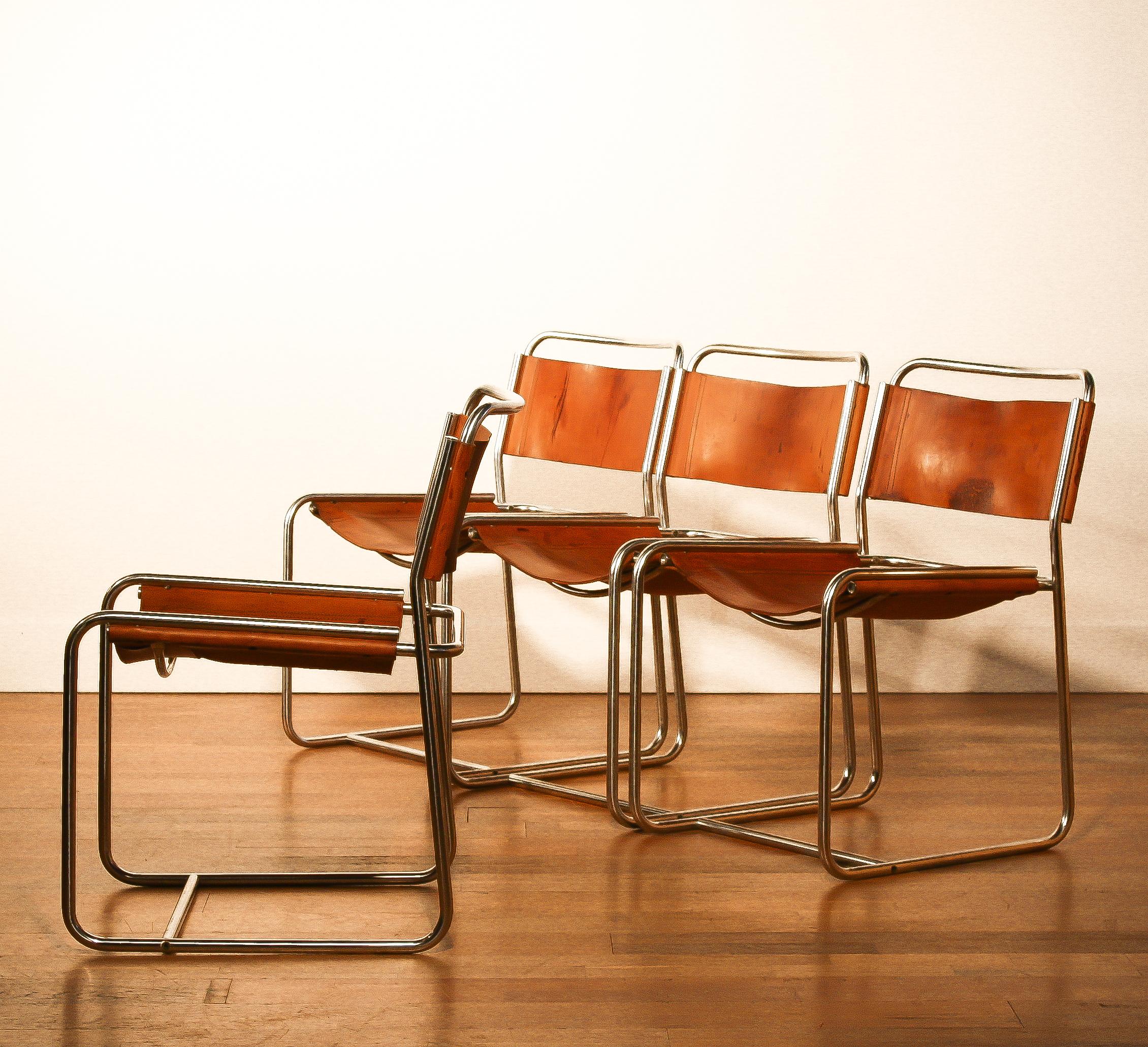 1970s Leather Set Dining Chairs by Paul Ibens & Clair Bataille for 't Spectrum In Good Condition In Silvolde, Gelderland