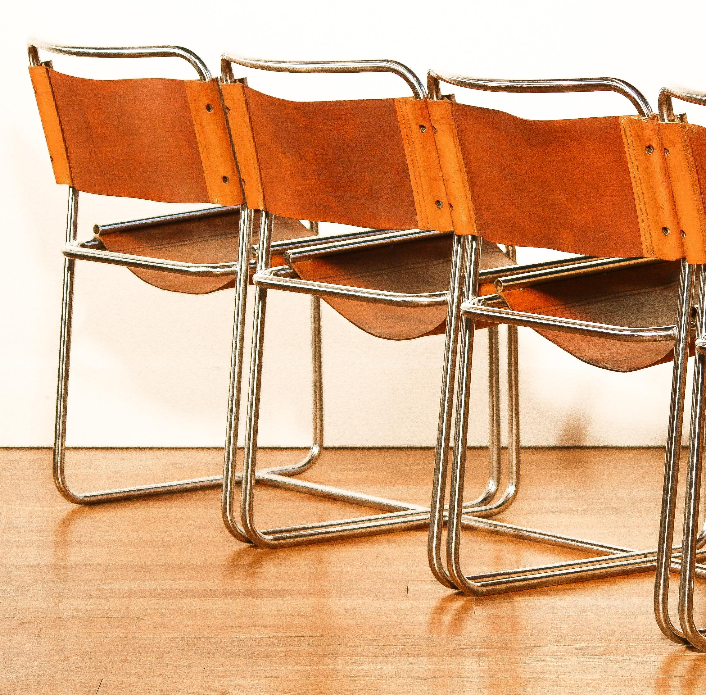1970s Leather Set Dining Chairs by Paul Ibens & Clair Bataille for 't Spectrum 4