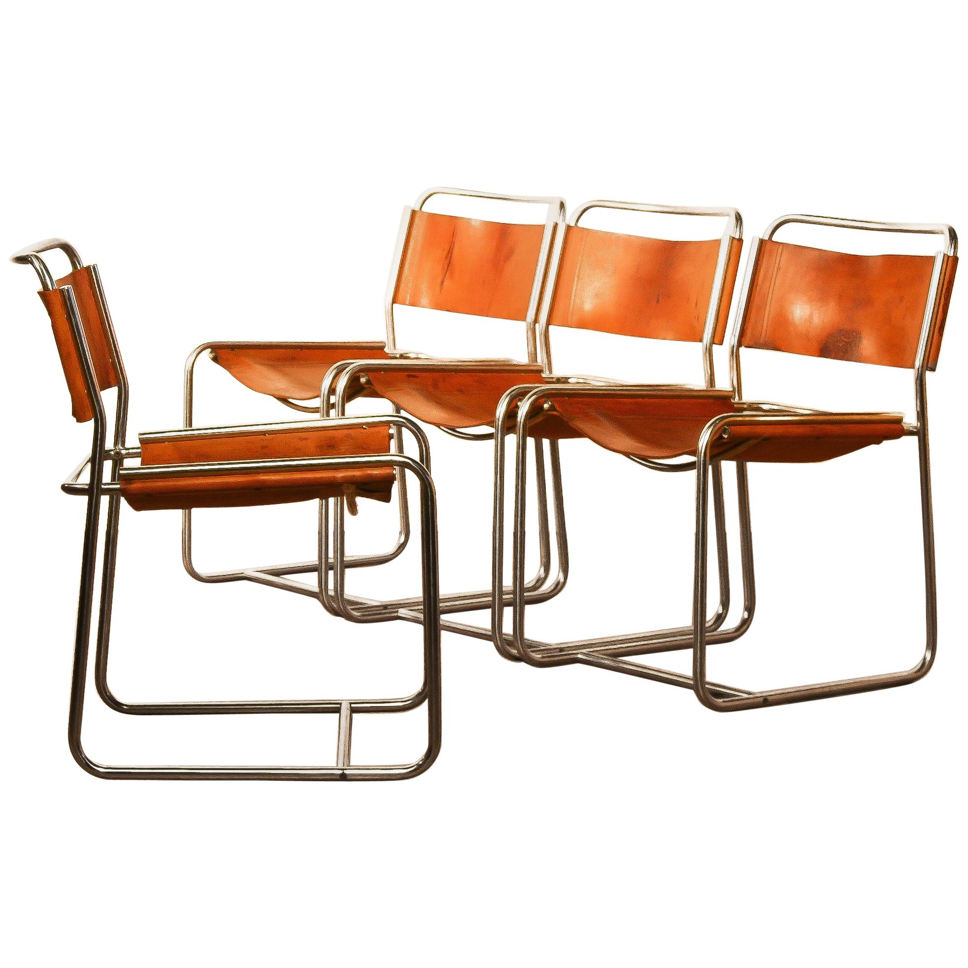 1970s Leather Set Dining Chairs by Paul Ibens & Clair Bataille for 't Spectrum