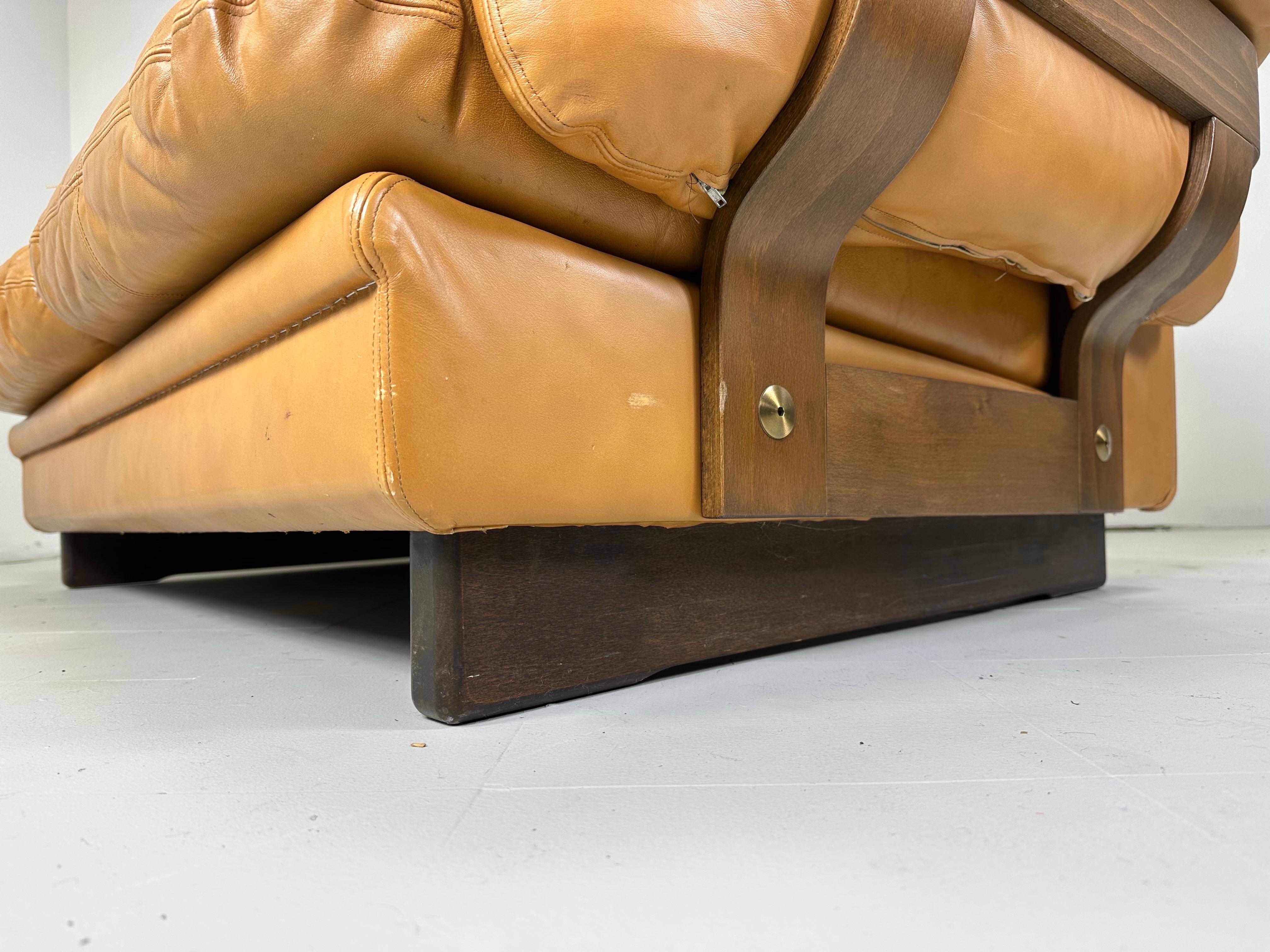 Brazilian 1970’s Leather Settee For Sale