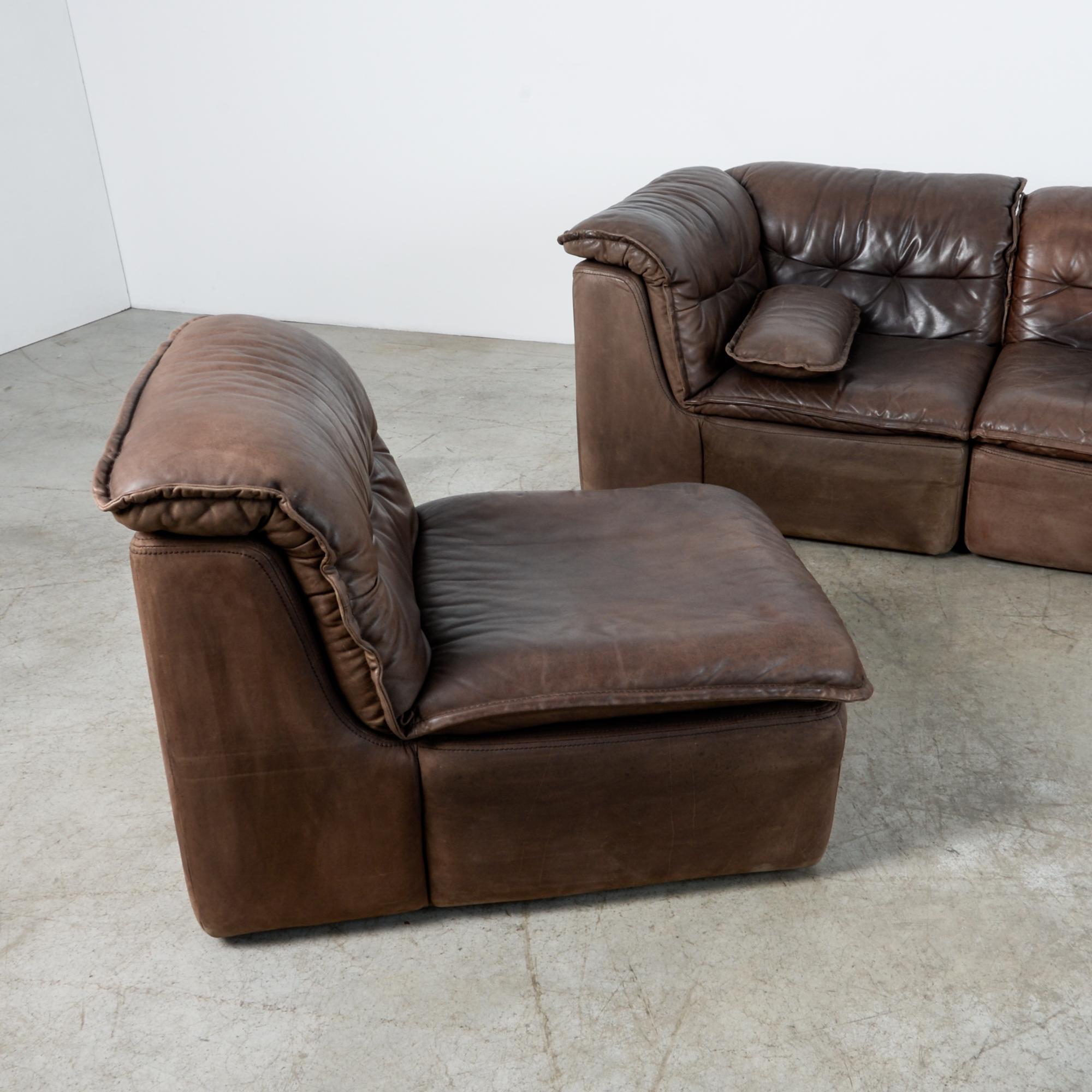 Mid-Century Modern 1970s Leather Sofa Set